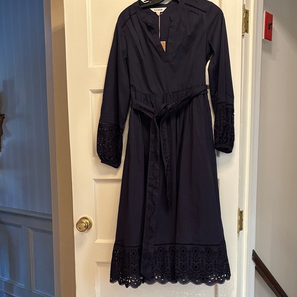 Boden Dresses & Skirts - Boden Jen‎ Broderie Navy Eyelet Hem Belted Midi Dress Size 2P